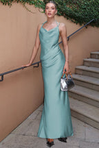 Backless Solid Color Draped Neck Elegant Prom Dress image 1