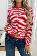 Striped Knit Round Neck Cardigan image 2
