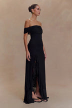 Off-Shoulder Ruffle Mesh Split Maxi Party Dress image 14