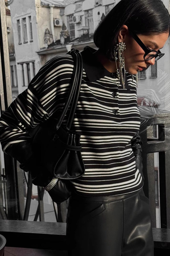 Vintage Striped Knit Polo Sweater image 36