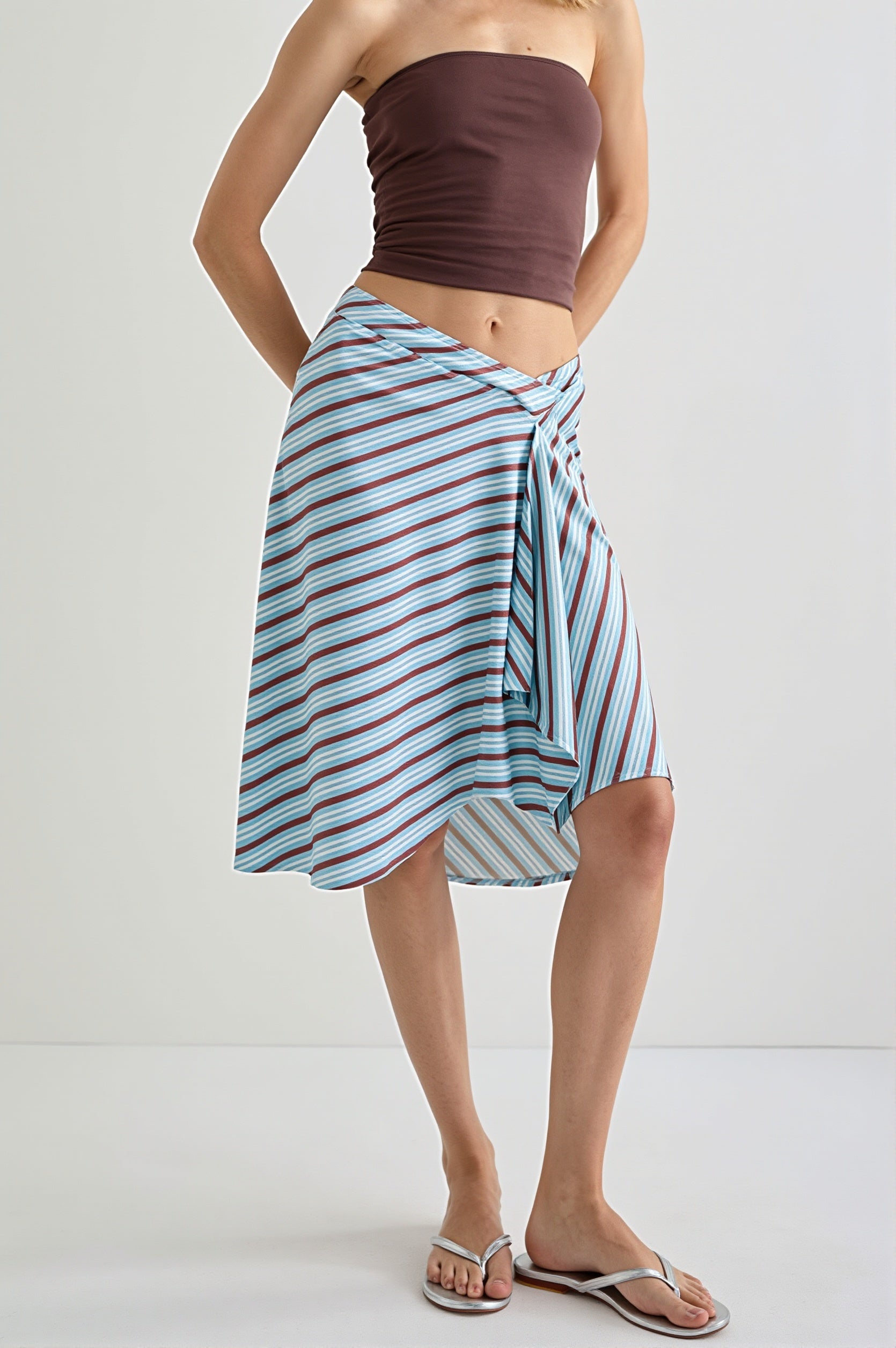 Elegant Striped Irregular Midi Skirt image 1