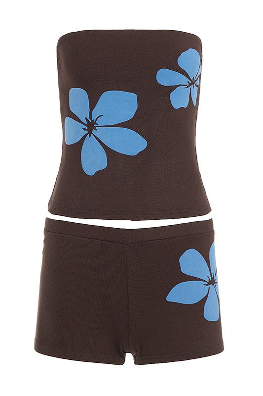 Floral Knit Bandeau Bodycon Two Piece Set image 4