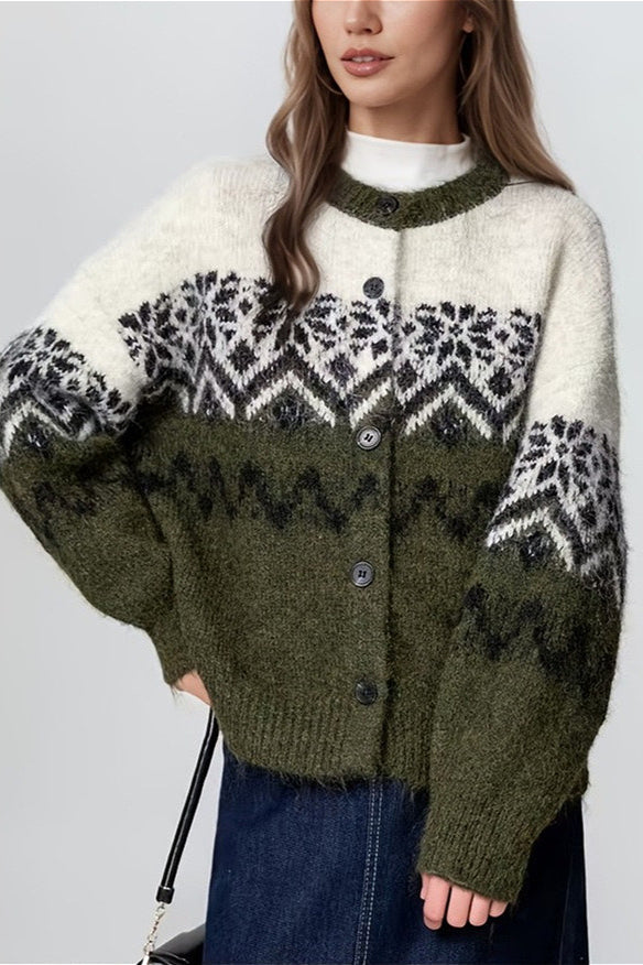 Retro Nordic Snowflake Knit Fair Isle Cardigan image 1