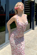 Halter Sleeveless Open Back Sweet Slit Floral Dress image 1