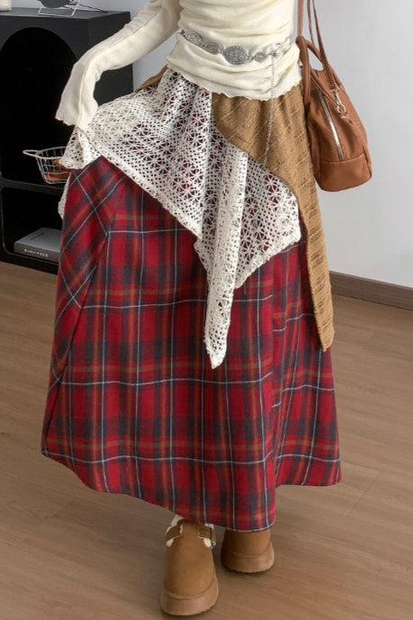 Asymmetric Lace Panel Plaid Skirt image 8