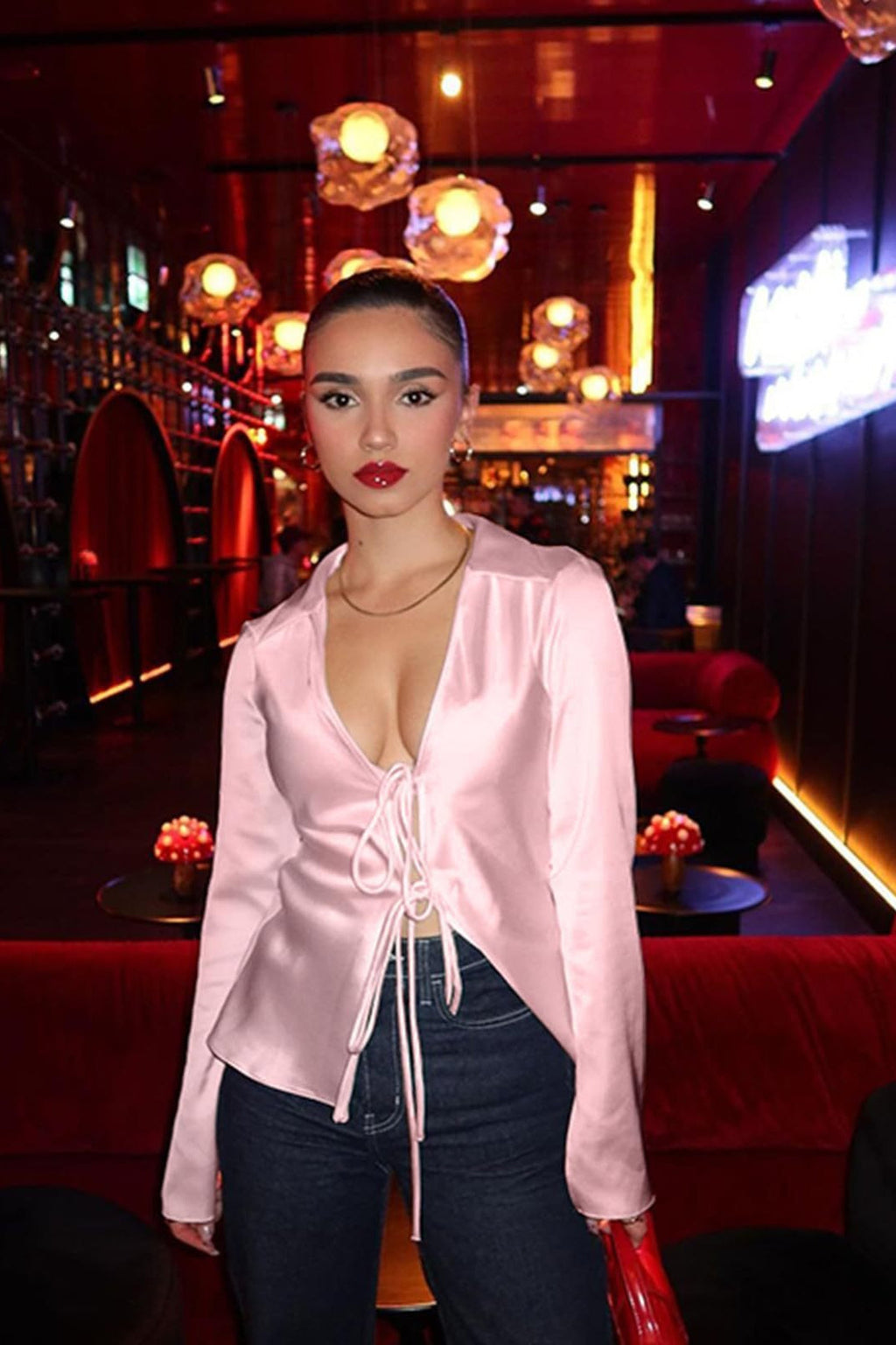 Satin Tie Front Fitted Blouse image 9