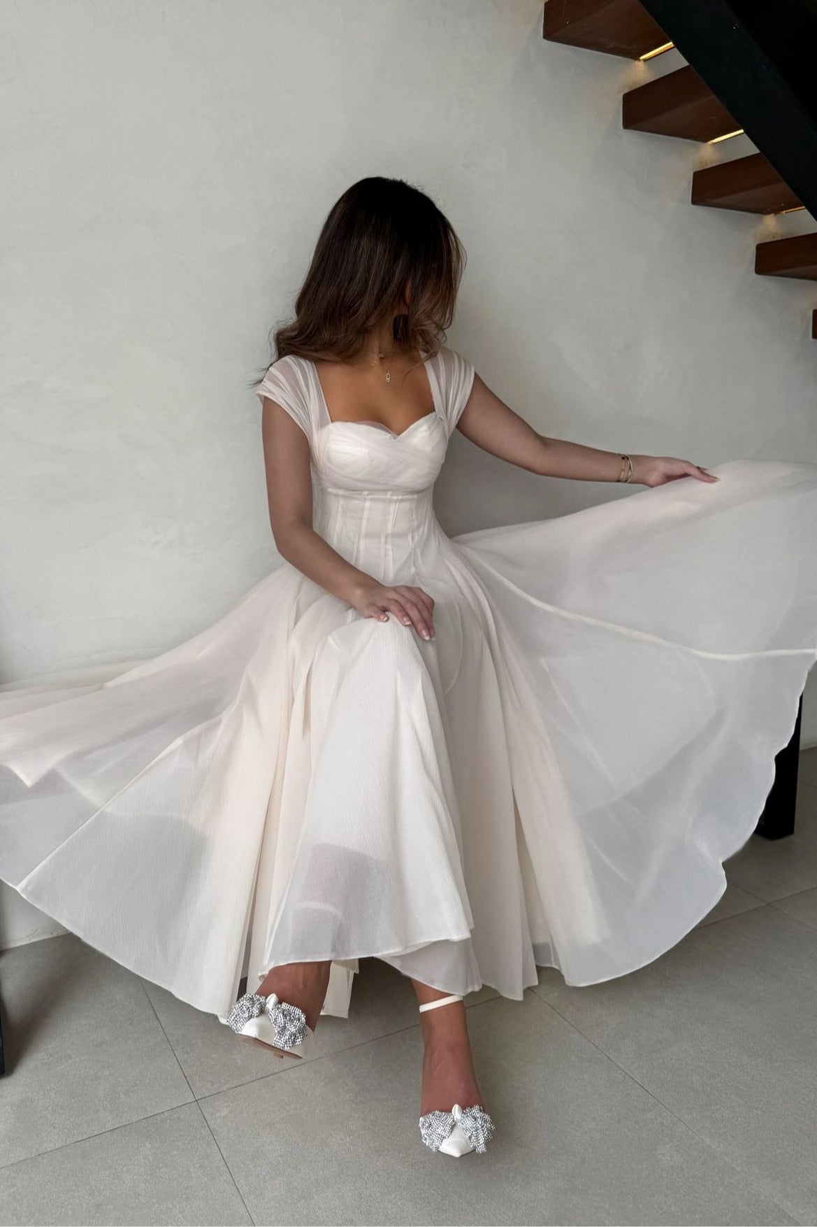 Soft Mesh Waist Flared Prom Dress image 8