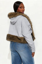 Short Loose Thick Pieced Fur Trim Hoodie image 7
