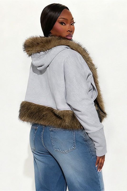 Short Loose Thick Pieced Fur Trim Hoodie image 7