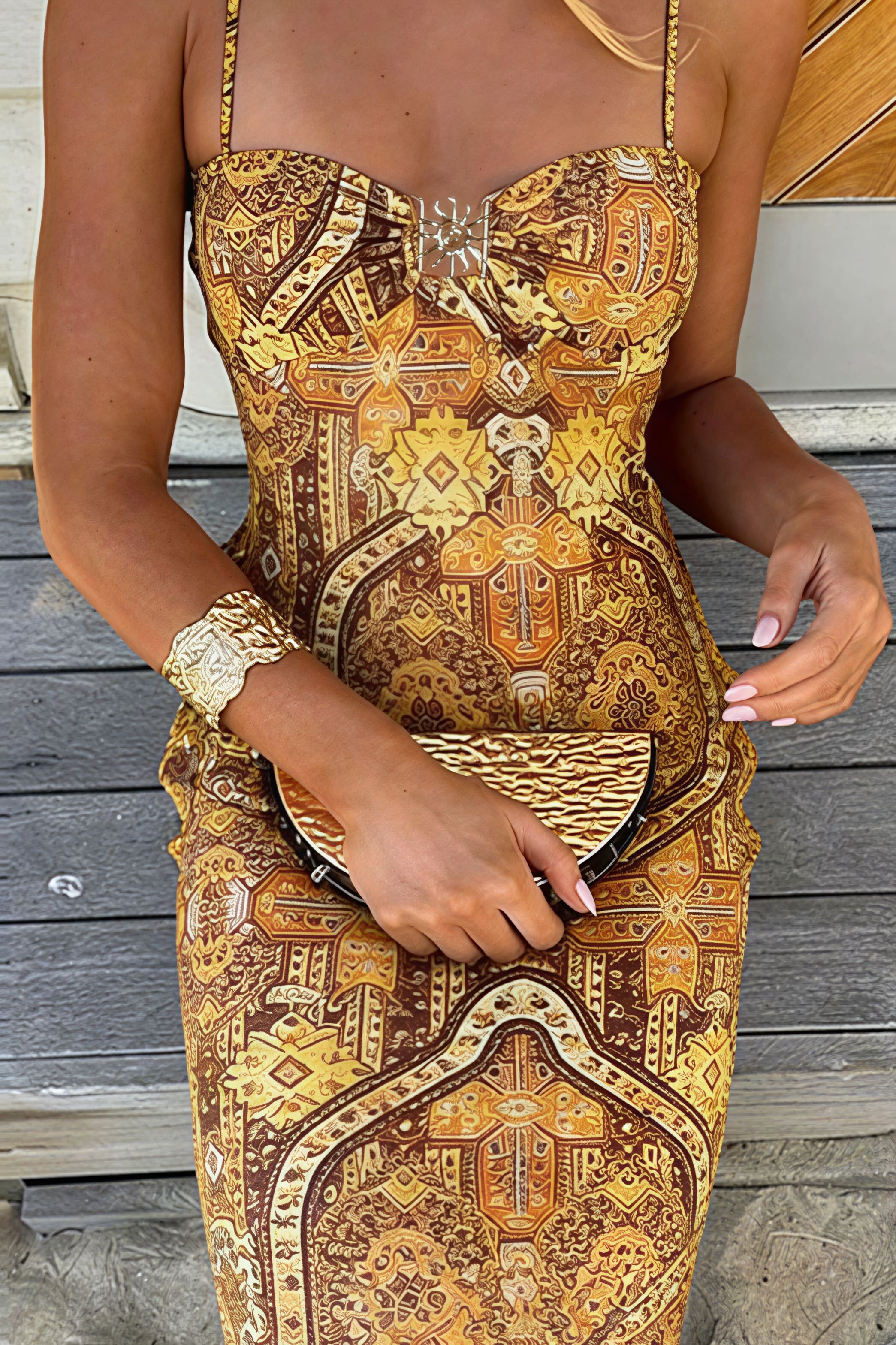 Boho Print Halter Bodycon Stretchy Maxi Dress image 3