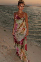 Polyester Printed Backless Cleavage Maxi Dress image 1