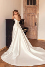 Satin Strapless Bodycon Detachable Train Wedding Dress image 4