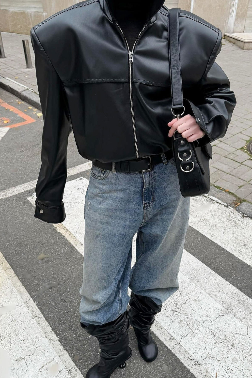 High Neck Leather Moto Jacket image 2
