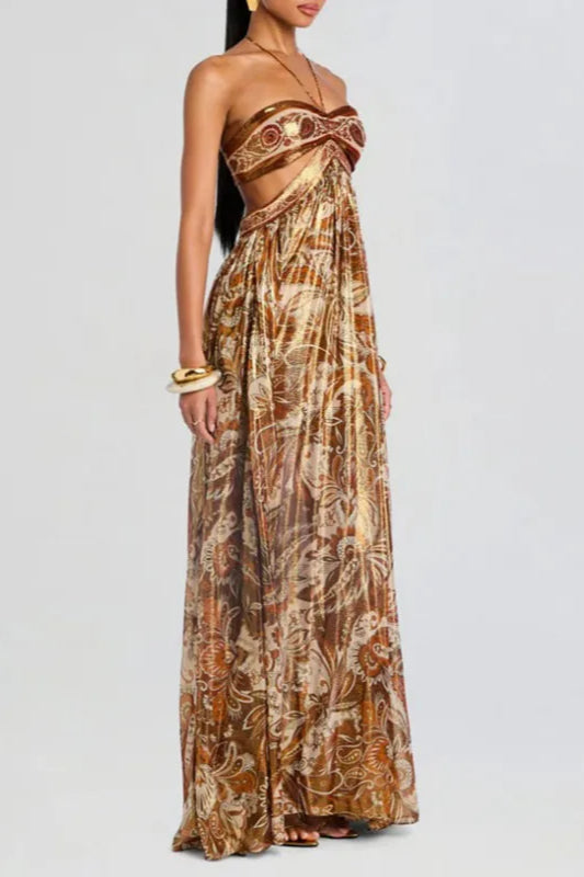 Strapless Lace Up Pleated Boho Dress image 4