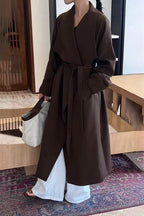 Korean Hepburn Lazy-Chic Belted Waist-Tie Long Overcoat image 4