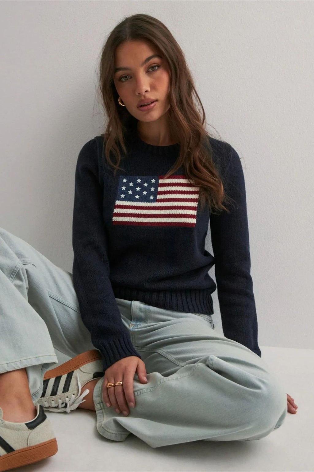 Color Block Flag Print Loose Knit Sweater image 5