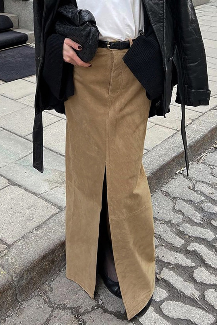 Vintage High-Waist Suede Maxi Skirt image 1