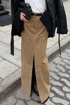 Vintage High-Waist Suede Maxi Skirt image 1