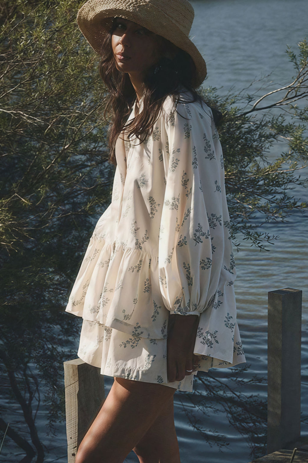 Puff Sleeve High Neck Ruffle Floral Two Piece Set image 2