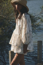 Puff Sleeve High Neck Ruffle Floral Two Piece Set image 2