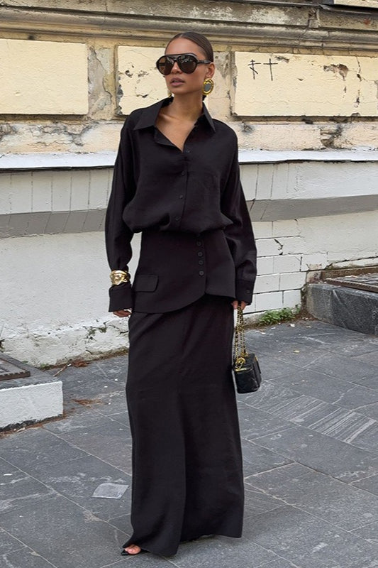 Elegant Creative Street Style Solid Long Sleeve Shirtdress Two Piece Set image 8