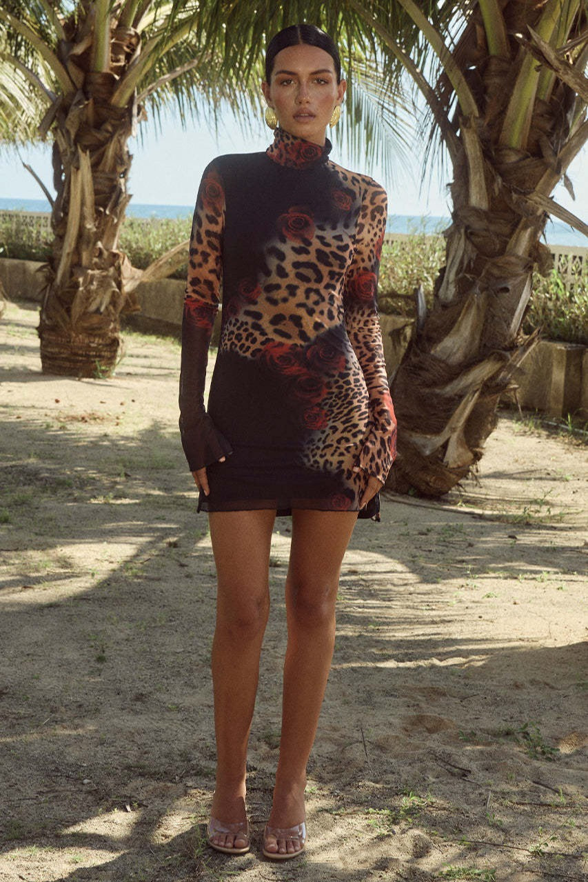 Leopard Print High Neck Bodycon Mini Dress image 4