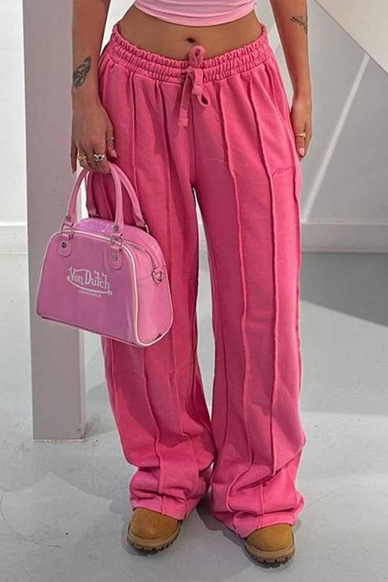Solid 3D Line Loose Drawstring Pants image 1