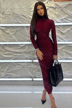 Vintage Red High Neck Maxi Dress image 2