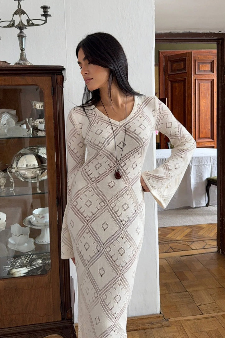Knit Argyle Jacquard Long Sleeve Maxi Dress image 2