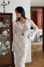 Knit Argyle Jacquard Long Sleeve Maxi Dress image 2