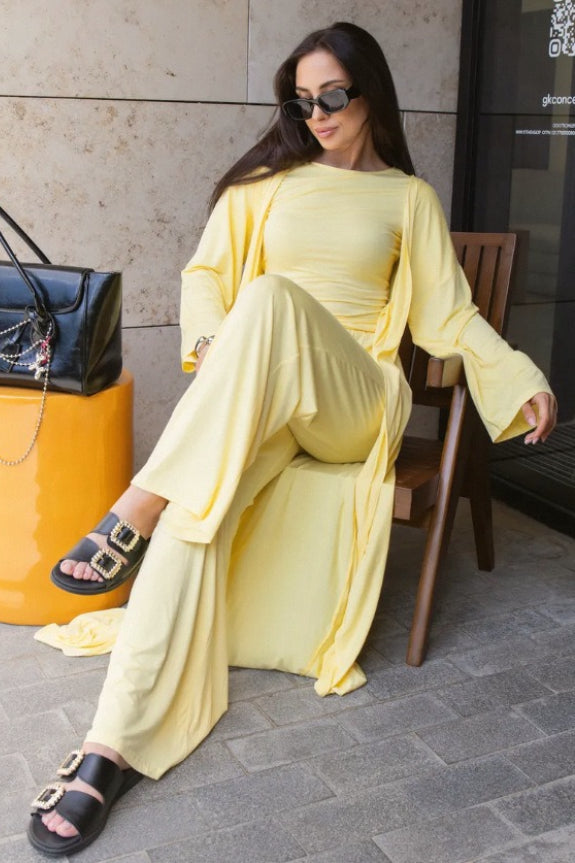 Solid Knit Flowly Long Sleeve Robe Three Piece Set image 3
