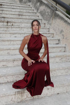 Halter Satin Elegant Solid Color Prom Dress image 6