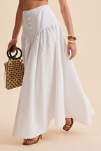 Stylish High Waist Button Patchwork White Maxi Skirt image 2