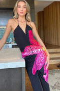 Sexy Halter V-neck Floral Print High Slit Bodycon Maxi Dress image 1