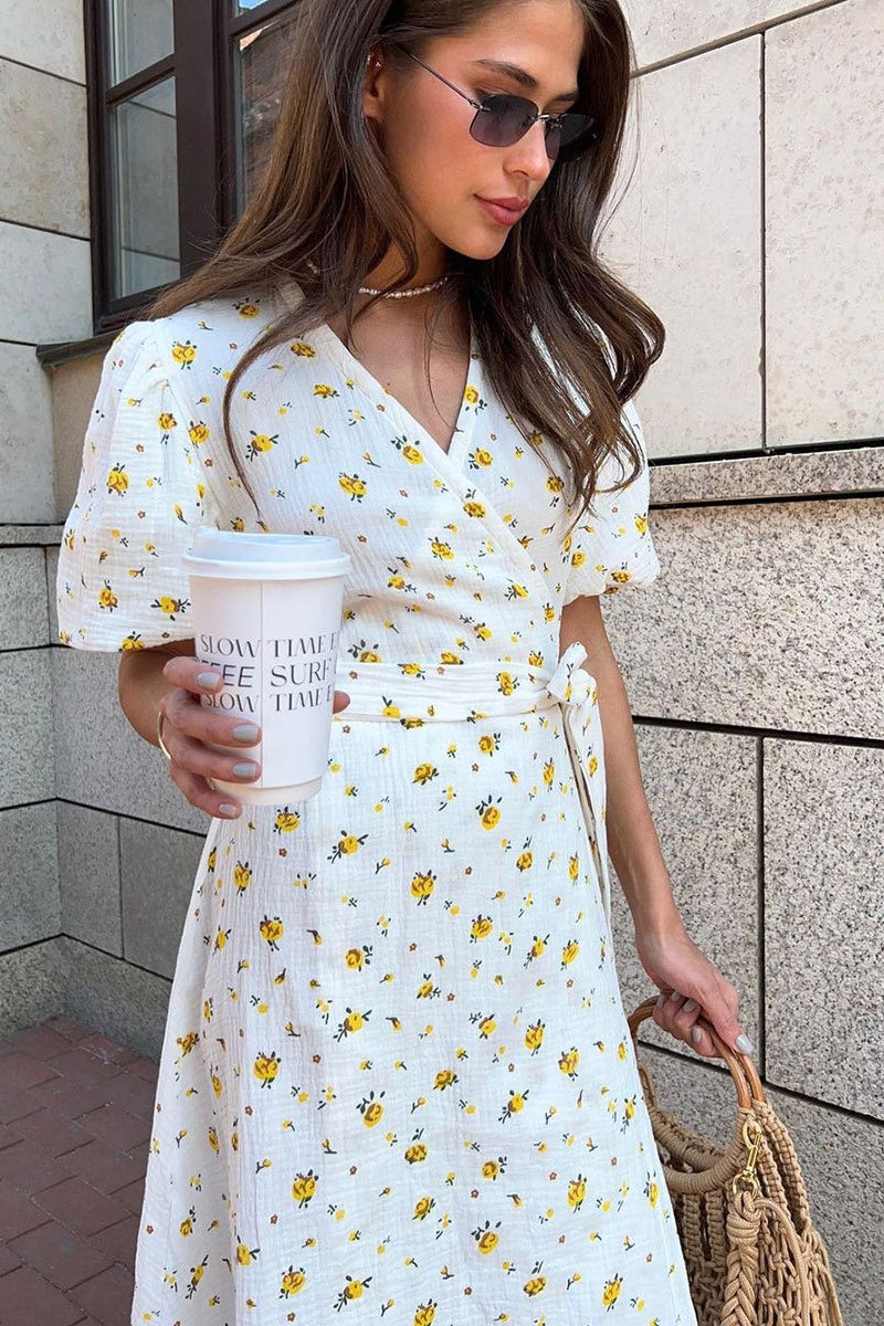 Cotton Printed Puff Sleeve Midi Dress image 4