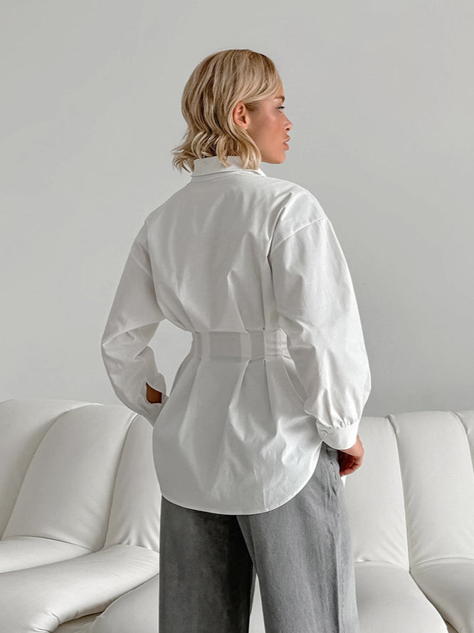French Chic Long Sleeve Waist-Tied Blouse image 2