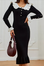 Contrast Ruffled Slim French Knit Sweater Dress image 1