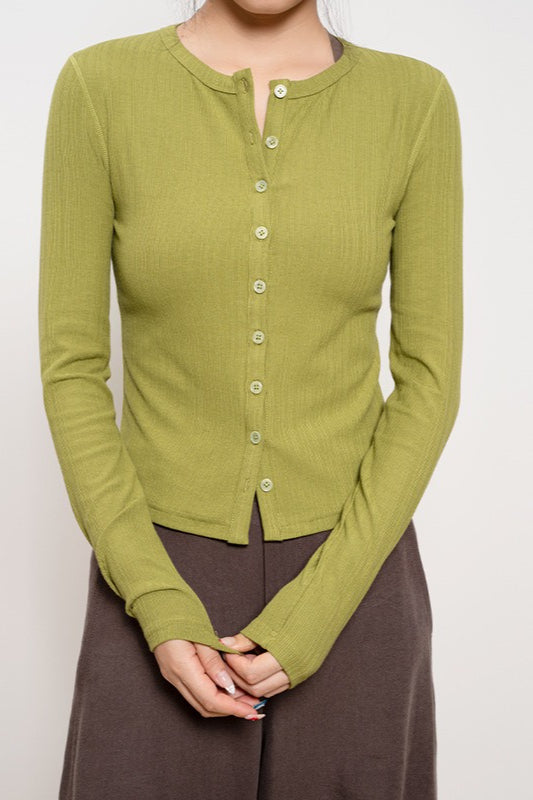 Lightweight Long-Sleeve Ribbed Slim-Fit Single-Row Button Knit Cardigan image 5