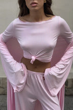 Solid Knit Flowly Long Sleeve Robe Three Piece Set image 11