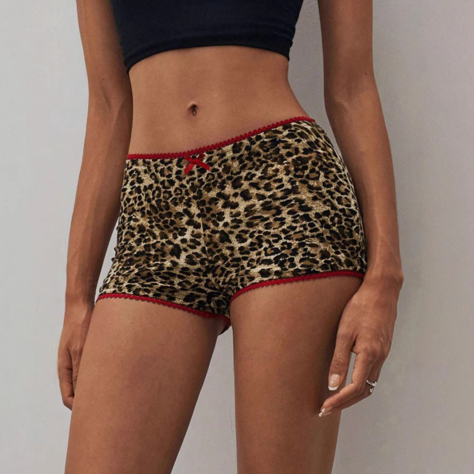 Leopard Print Chic Casual Slim Bow Sexy Shorts image 2
