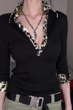 Leopard V Neck Knit Blouse image 2