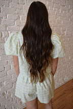 Bow Tie Puff Sleeve Plaid Two Piece Set image 6