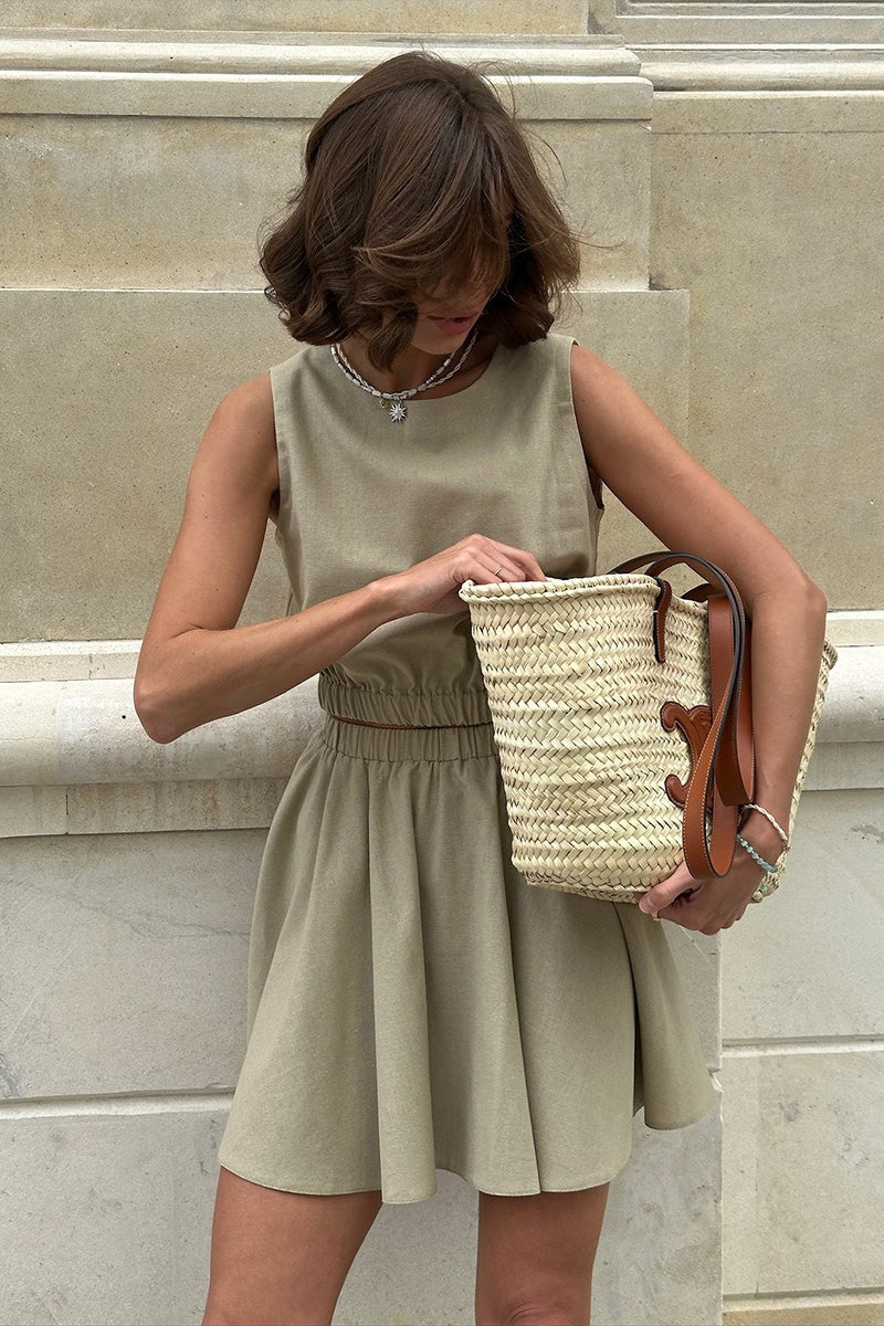Cotton Linen Tank Pleated Skirt Set image 3