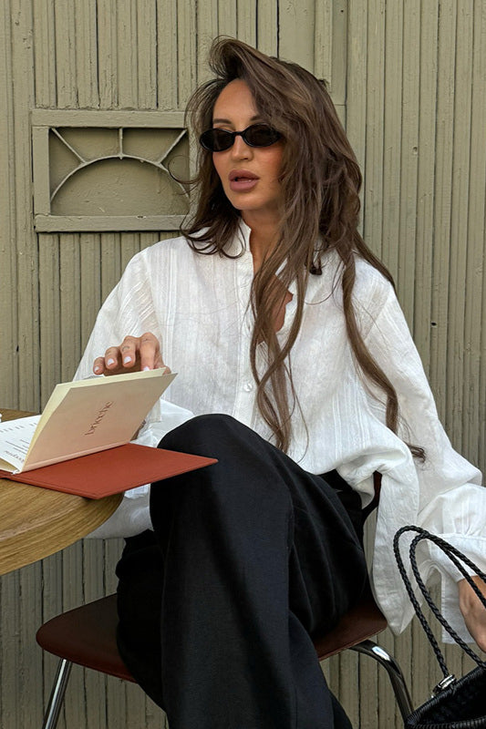 Loose Fit Lantern Sleeve Stand Collar Blouse image 4