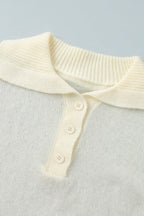 Minimalist Polo Hollow Knit Puff Sleeve Blouse image 3