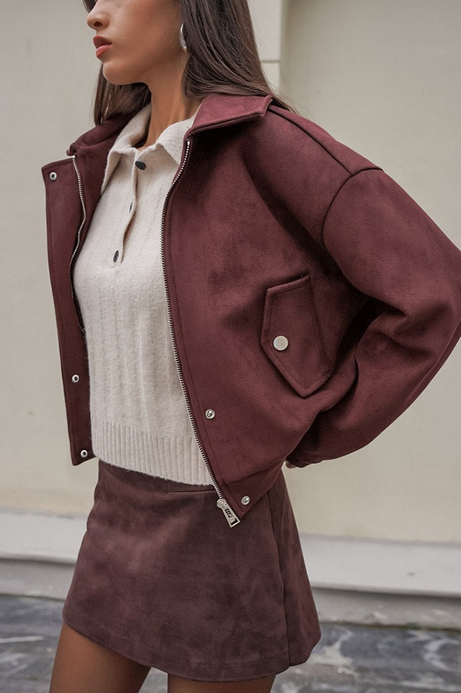 Loose Fit Red-Brown Suede Jacket image 2