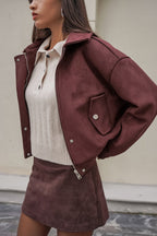 Loose Fit Red-Brown Suede Jacket image 2