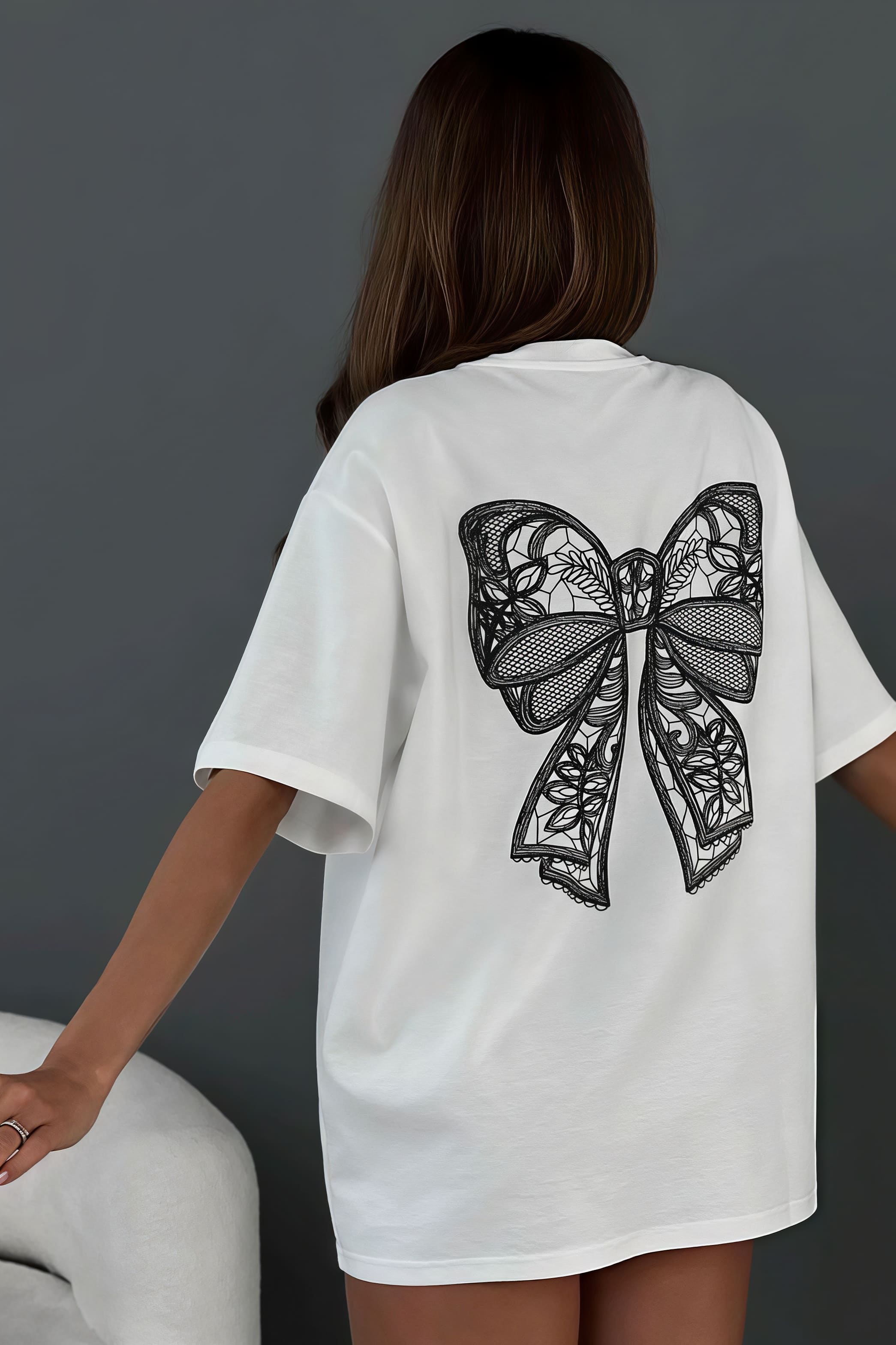 Minimalist Casual 3D Bow Lace Short Sleeve T-shirt image 4