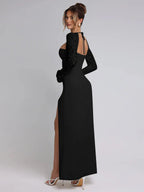 Lace Insert Long Sleeve Split Slim Fit Party Dress image 10