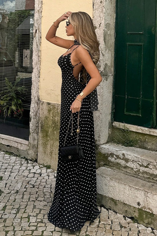 Polka Dot Sexy V Neck Cami Backless Maxi Dress image 5